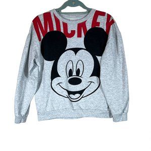 Disney Mickey Mouse Long Sleeve Sweatshirt Gray Spellout Retro Graphic Medium